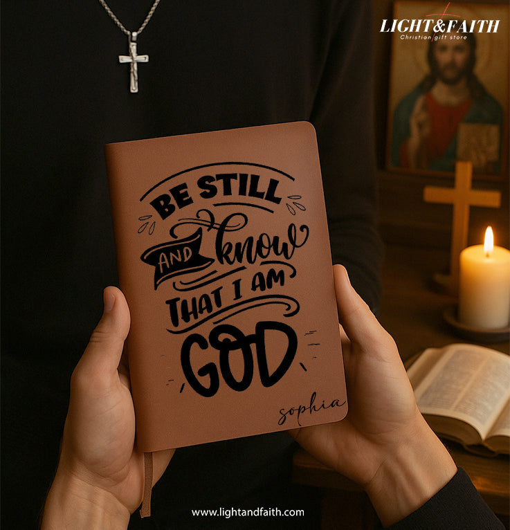 Personalized Christian Journal with "Be Still And Know That I Am God" Design, Custom Name Prayer & Faith Notebook, Religious Gift, First Communion Gifts, Birthday. NBLAF37